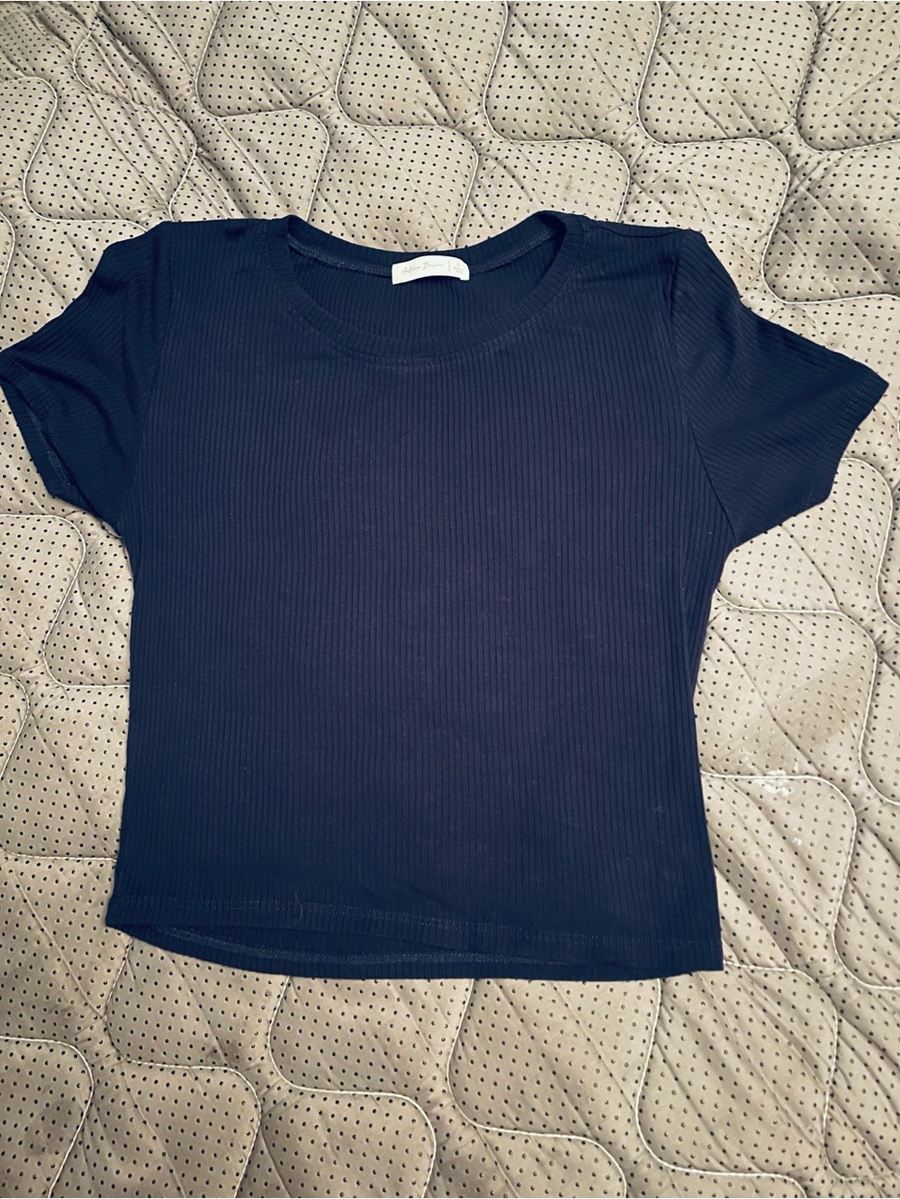 Active Basic Black Ribbed Short Sleeve Tee